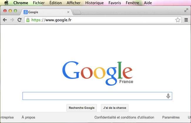 Fenêtre principale du navigateur Chrome sous MAC