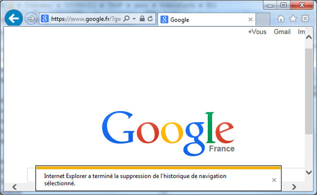 Internet Explorer (11) à terminé la suppression de l'historique de navigation d'IE11 sous Windows