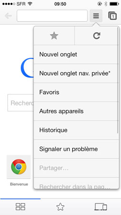 Ouvrir le menu de Chrome sur iPhone