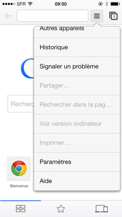 Ouvrir les Paramètres de Chrome sur iPhone