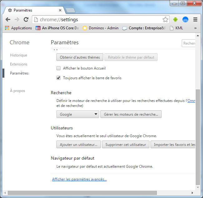 Afficher les paramètres avancés de Chrome sous Windows