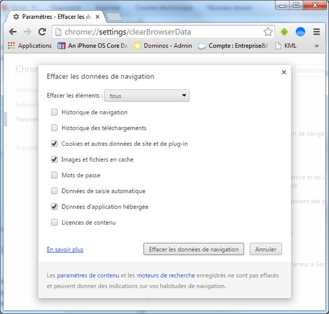 Effacer les données de navigation de Chrome sous Windows