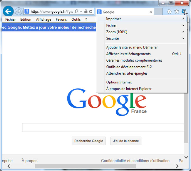 Ouvrir les Options Internet d’IE10 sous Windows