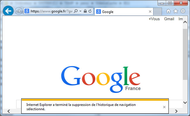 Internet Explorer (11) à terminé la suppression de l’historique de navigation d’IE11 sous Windows