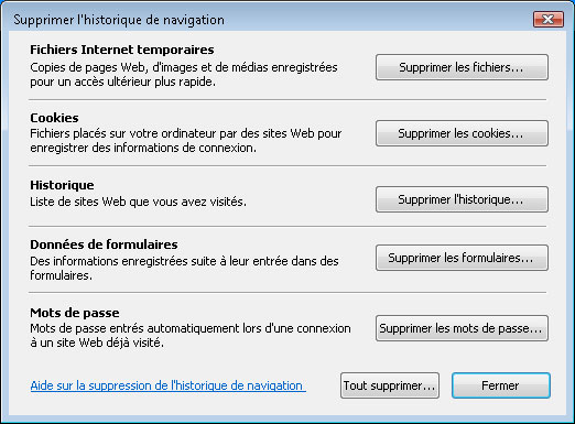 Supprimer l'historique de navigation d'IE7 sous Windows