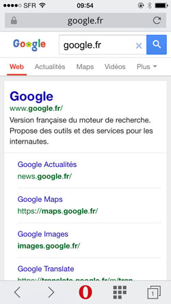 Ecran principal de l'application Opera sur iPhone