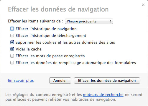 Effacer les données de navigation d'Opera sous MAC