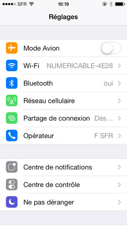 Application Réglages de l'iPhone