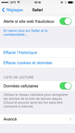 Effacer les Cookies et Données de Safari sur iPhone