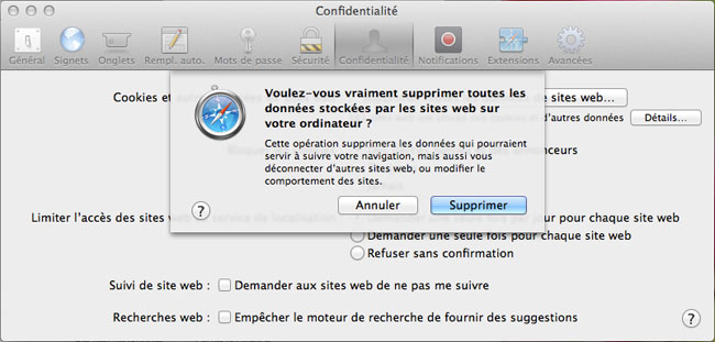 Supprimer les données de navigation de Safari sous MAC